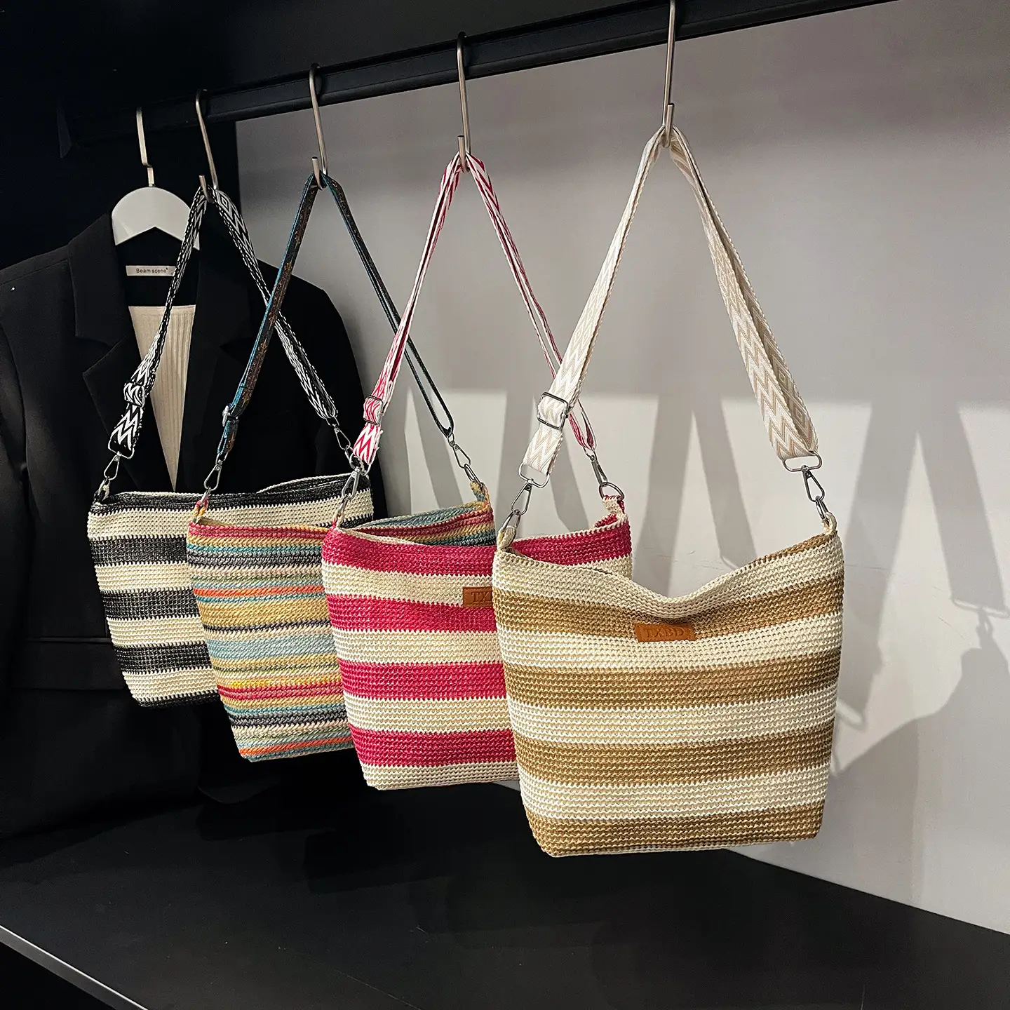 Summer Striped Woven Shoulder Bag for Women