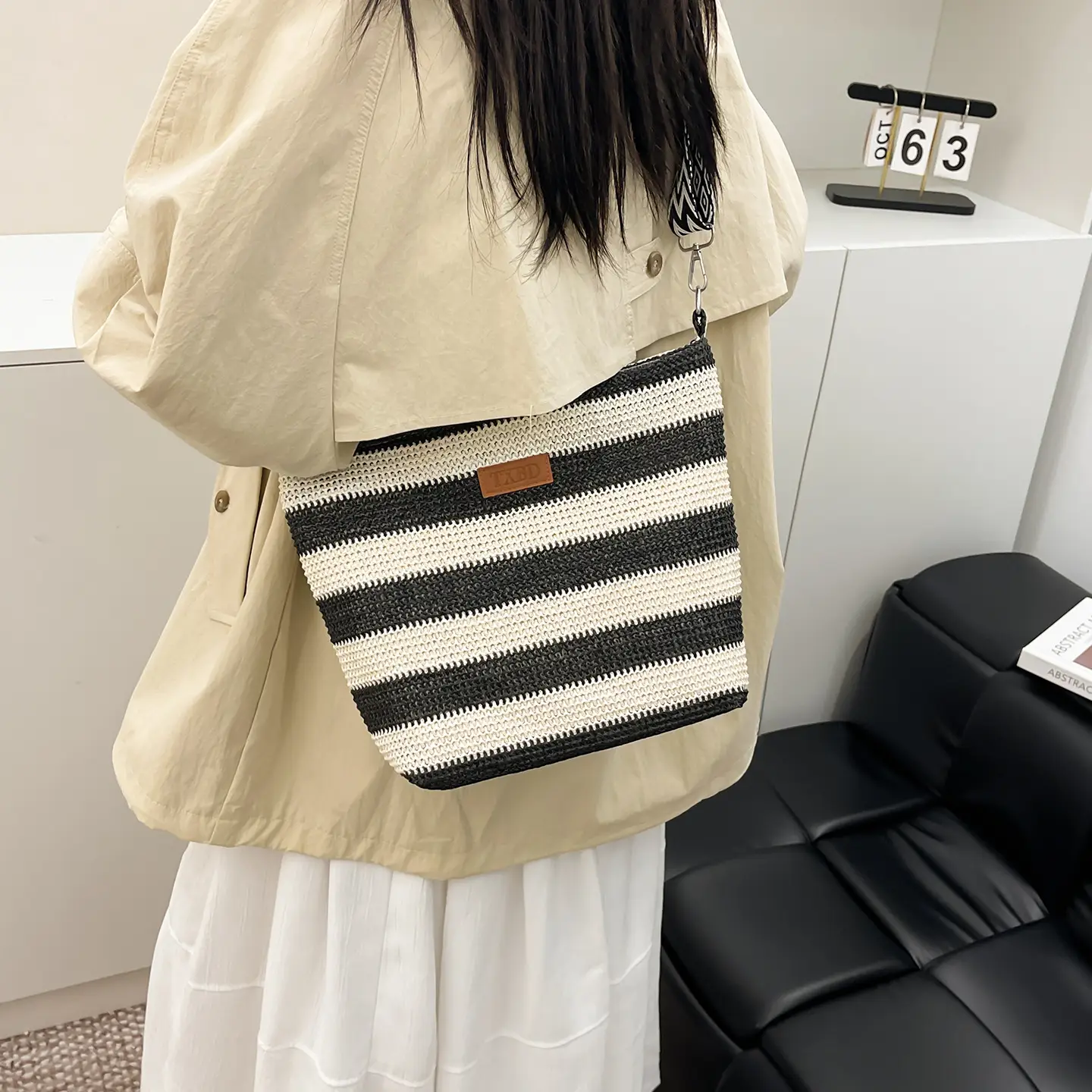 Summer Striped Woven Shoulder Bag for Women