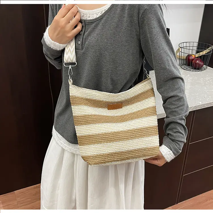 Summer Striped Woven Shoulder Bag for Women — feature 10
