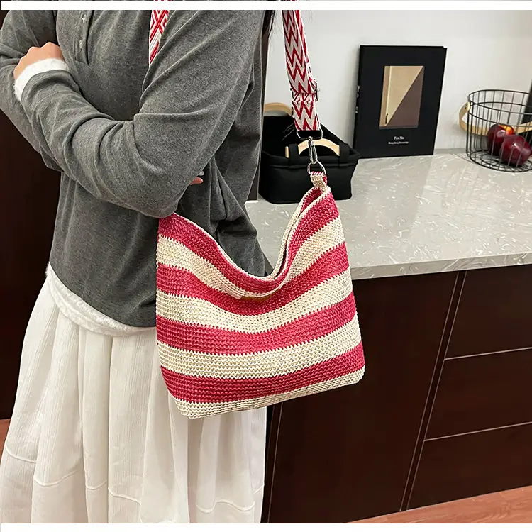Summer Striped Woven Shoulder Bag for Women — feature 13