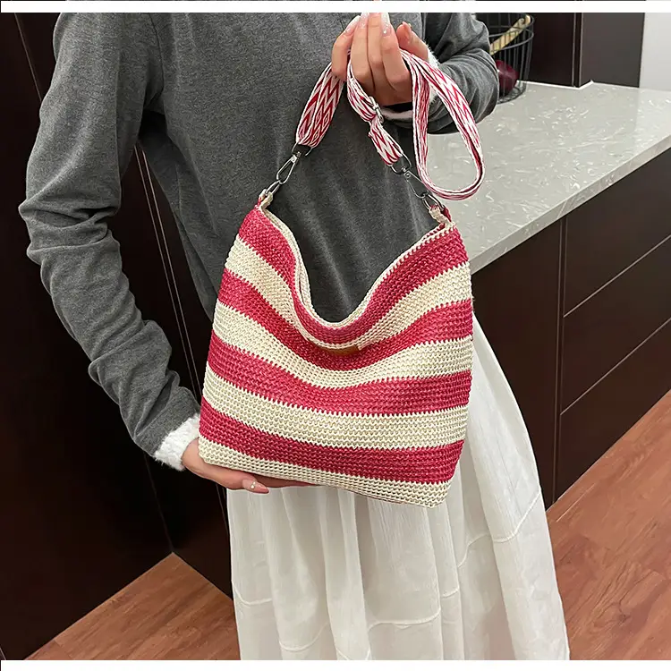 Summer Striped Woven Shoulder Bag for Women — feature 14