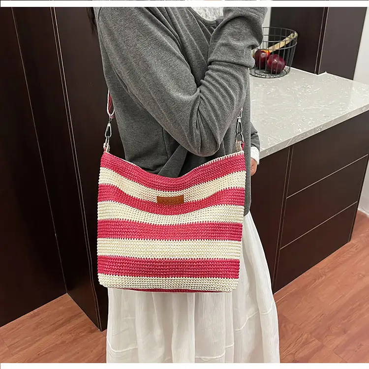 Summer Striped Woven Shoulder Bag for Women — feature 16