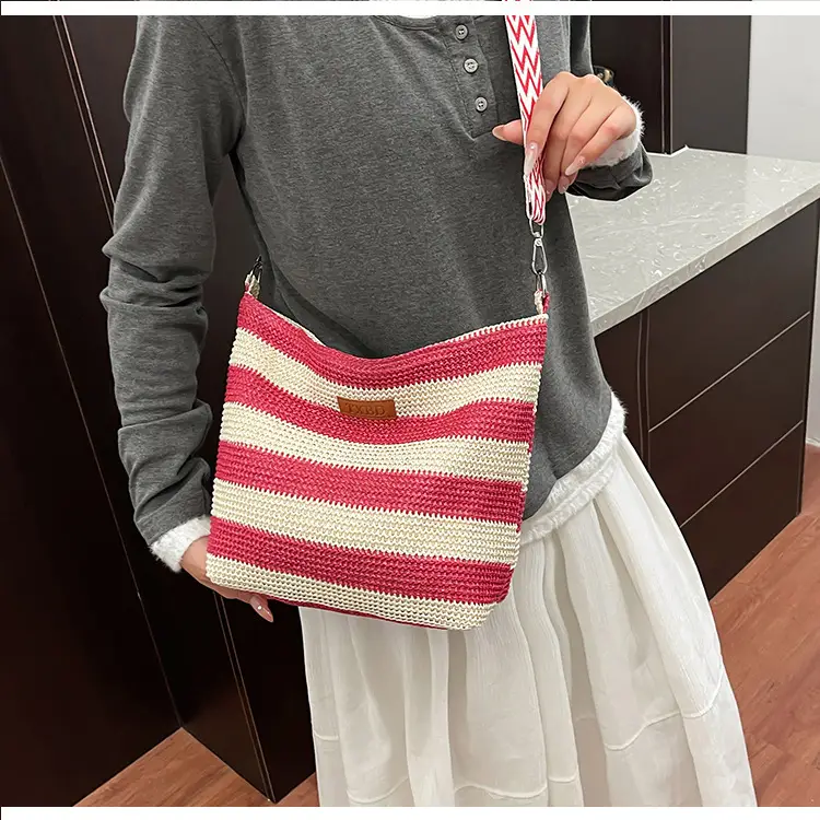 Summer Striped Woven Shoulder Bag for Women — feature 17