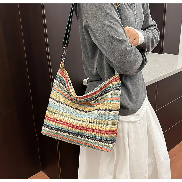 Summer Striped Woven Shoulder Bag for Women — feature 18