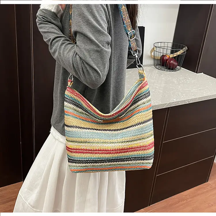 Summer Striped Woven Shoulder Bag for Women — feature 19