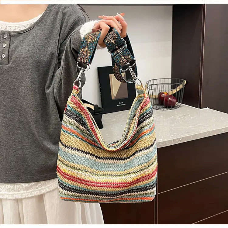 Summer Striped Woven Shoulder Bag for Women — feature 20