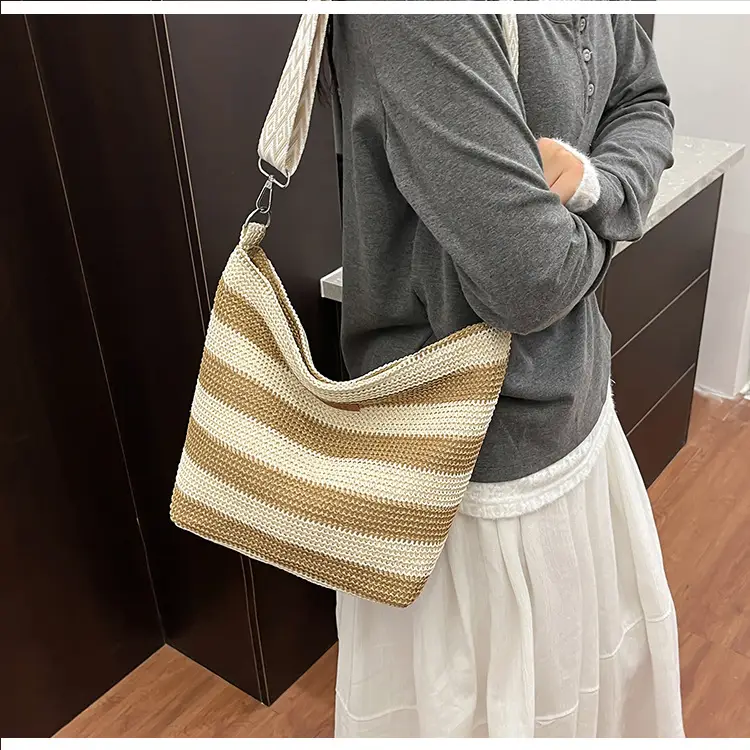 Summer Striped Woven Shoulder Bag for Women — feature 8
