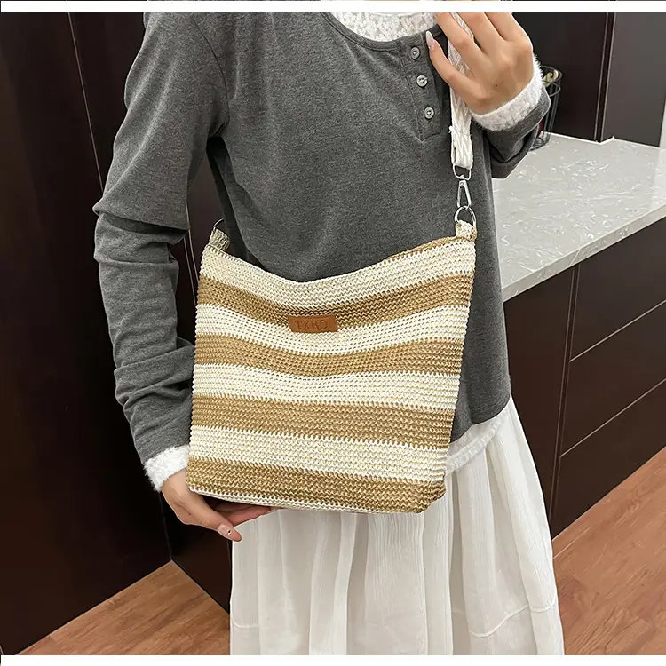 Summer Striped Woven Shoulder Bag for Women — feature 9