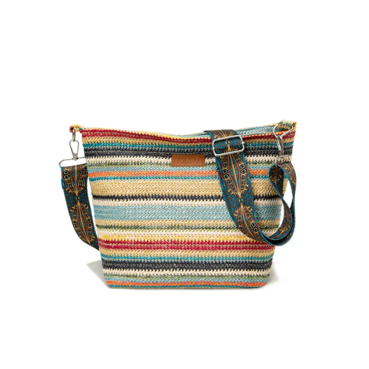 Summer Striped Woven Shoulder Bag for Women