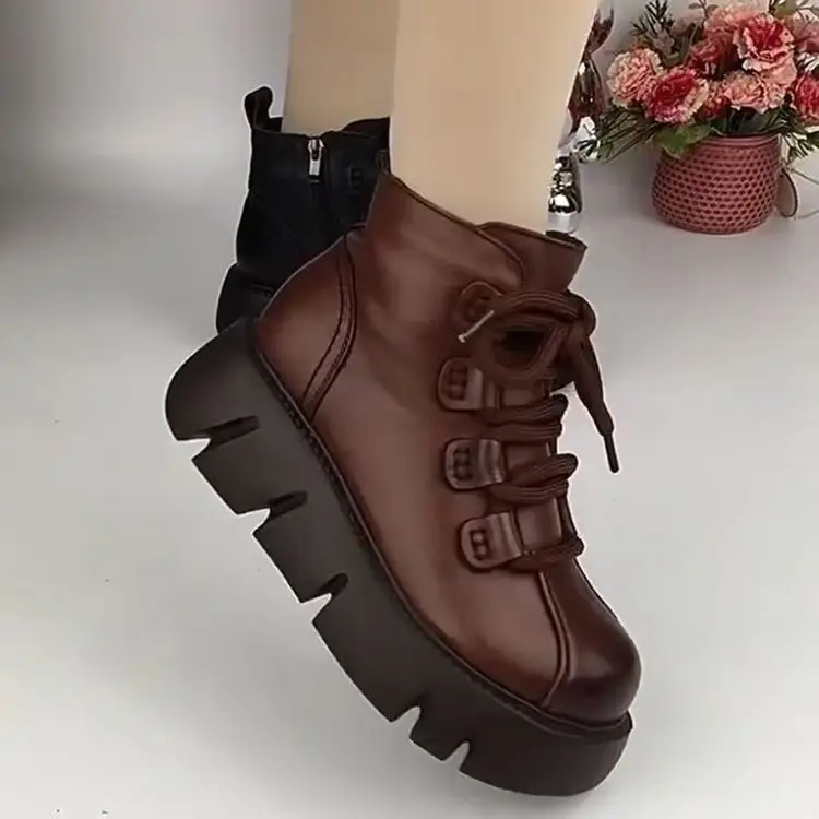 Women's Brown British Style Thick-Soled Boots 2025 - Image 3