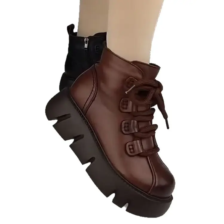 Women's Brown British Style Thick-Soled Boots 2025 - Image 5