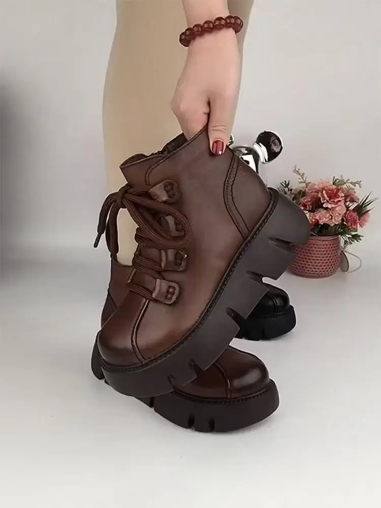 Women's Brown British Style Thick-Soled Boots 2025 — feature 16