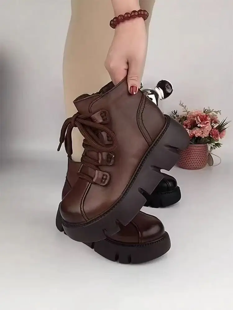 Women's Brown British Style Thick-Soled Boots 2025 — feature 18