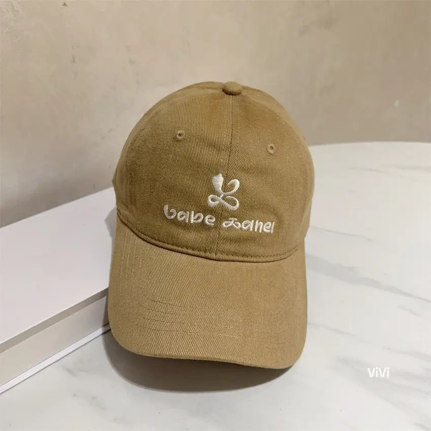Women Sun Hat with Logo Beige Baseball Cap - Image 6