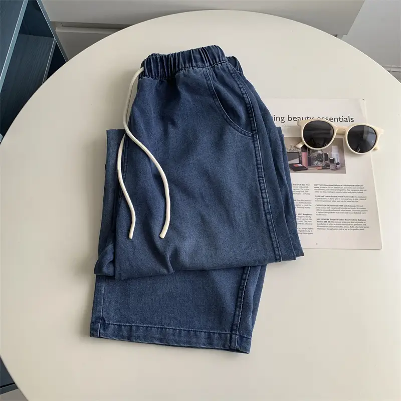 Dark Blue Tencel Wide Leg Pants Large