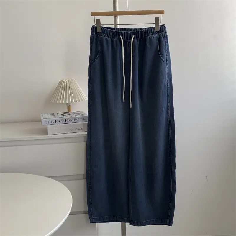 Dark Blue Tencel Wide Leg Pants Large