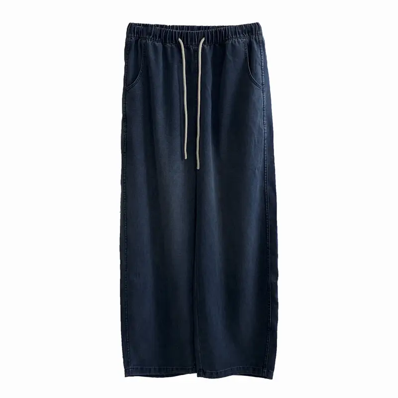 Dark Blue Tencel Wide Leg Pants Large