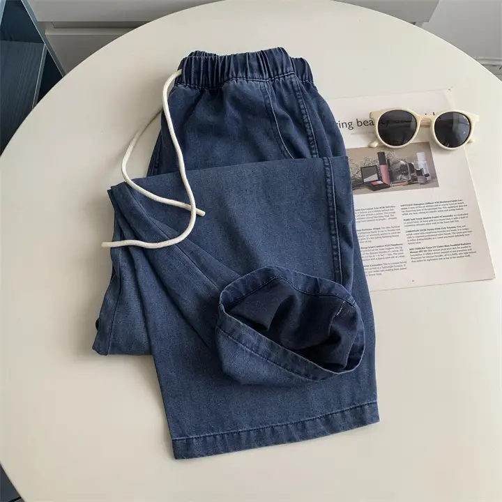 Dark Blue Tencel Wide Leg Pants Large — feature 10