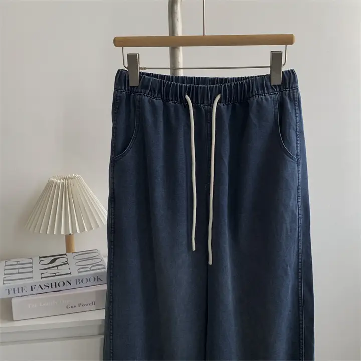 Dark Blue Tencel Wide Leg Pants Large — feature 3