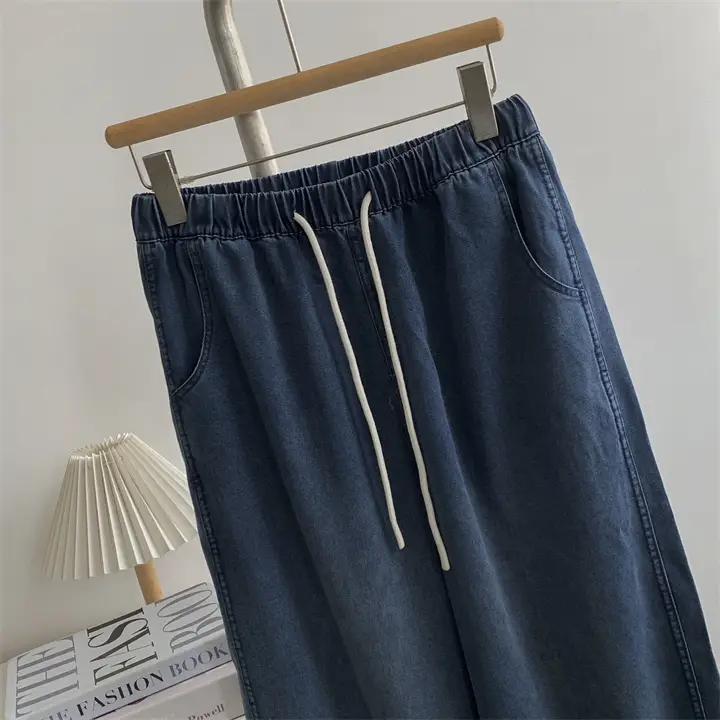 Dark Blue Tencel Wide Leg Pants Large — feature 4