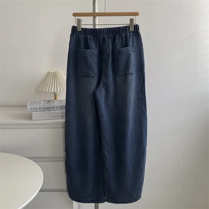 Dark Blue Tencel Wide Leg Pants Large — feature 5