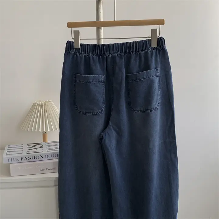 Dark Blue Tencel Wide Leg Pants Large — feature 6