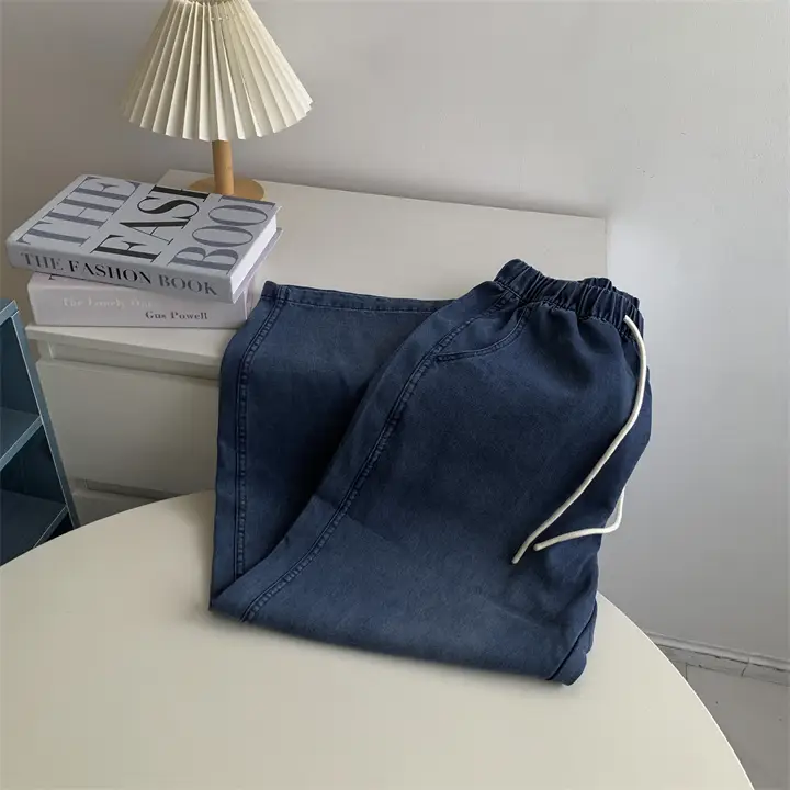 Dark Blue Tencel Wide Leg Pants Large — feature 8