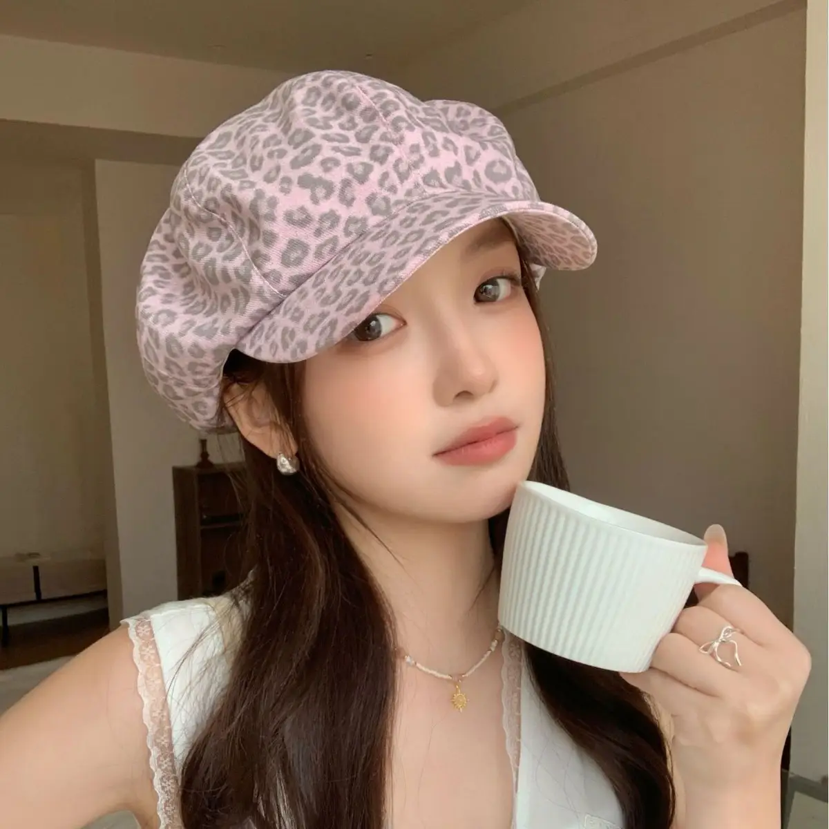 Leopard Print Octagonal Cloud Hat for Women - Image 3