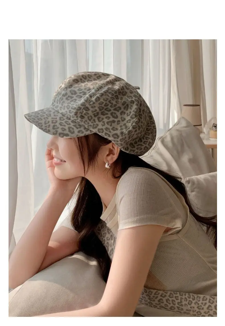 Leopard Print Octagonal Cloud Hat for Women — feature 7