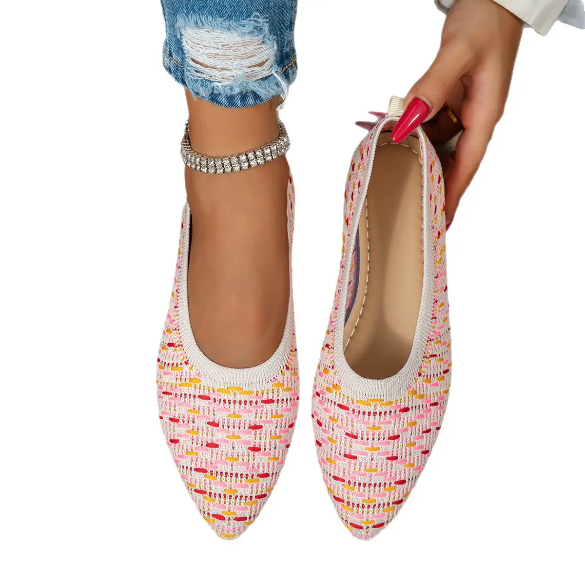 Women Knit Pointed Toe Shoes 2025 Casual Mom Style - Image 8