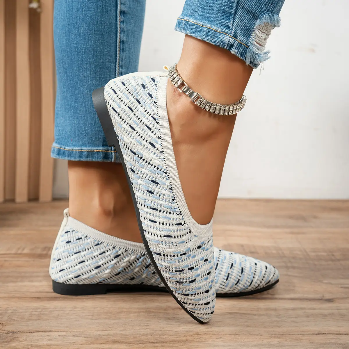 Women Knit Pointed Toe Shoes 2025 Casual Mom Style — feature 4
