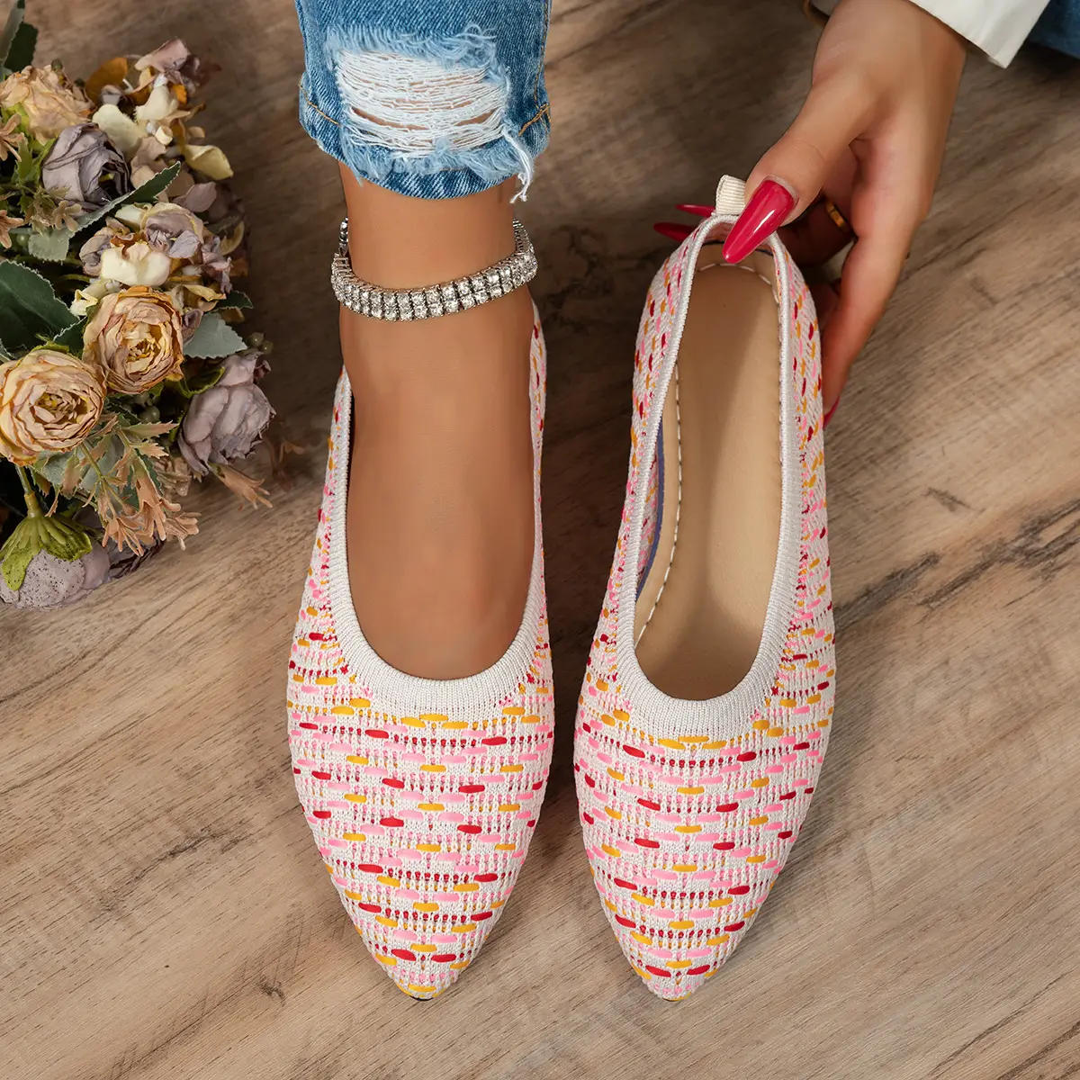 Women Knit Pointed Toe Shoes 2025 Casual Mom Style — feature 6