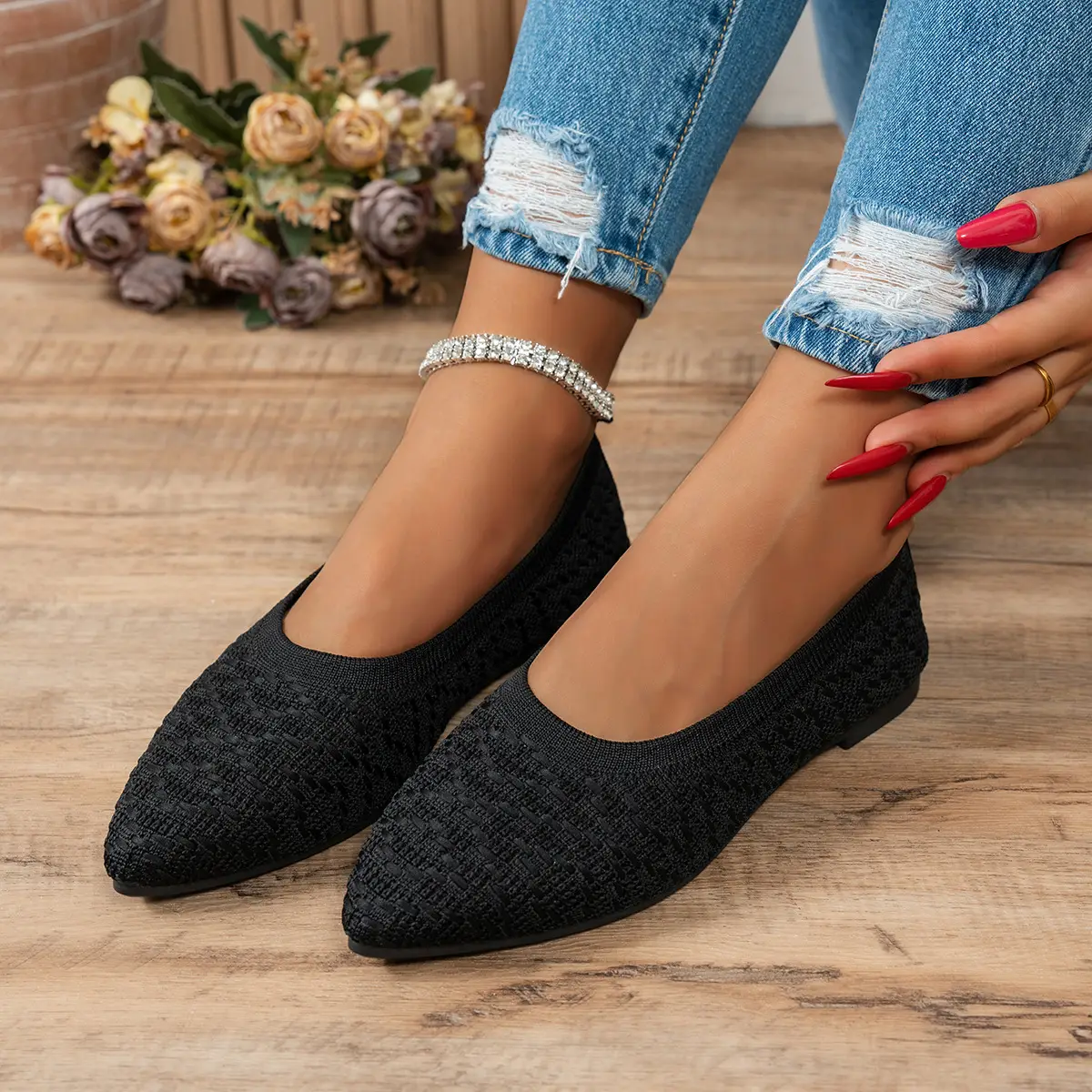 Women Knit Pointed Toe Shoes 2025 Casual Mom Style — feature 9