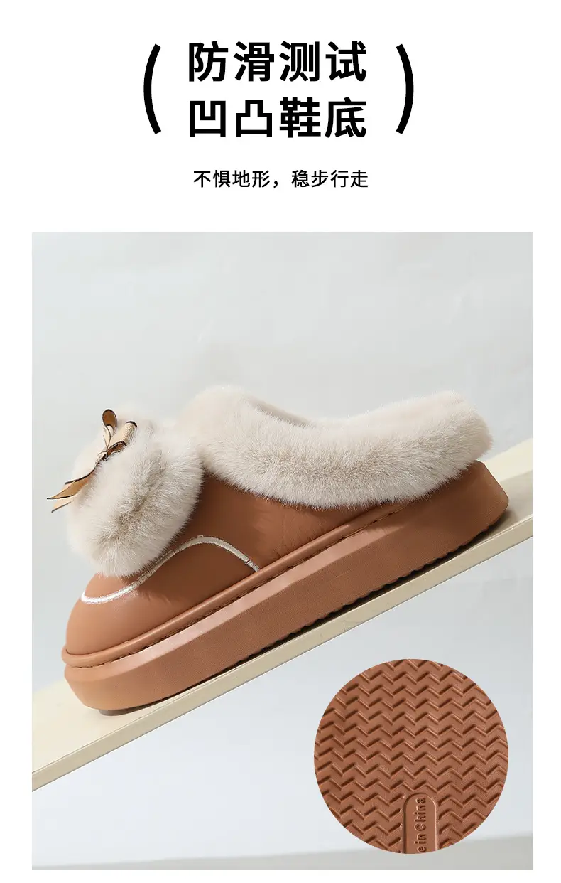 Bow Autumn and Winter Cotton Slippers for Women, Cute Girls' Slippers for Home, Indoor, Warm and Velvet, Couples, Non-Slip, Men's — feature 8