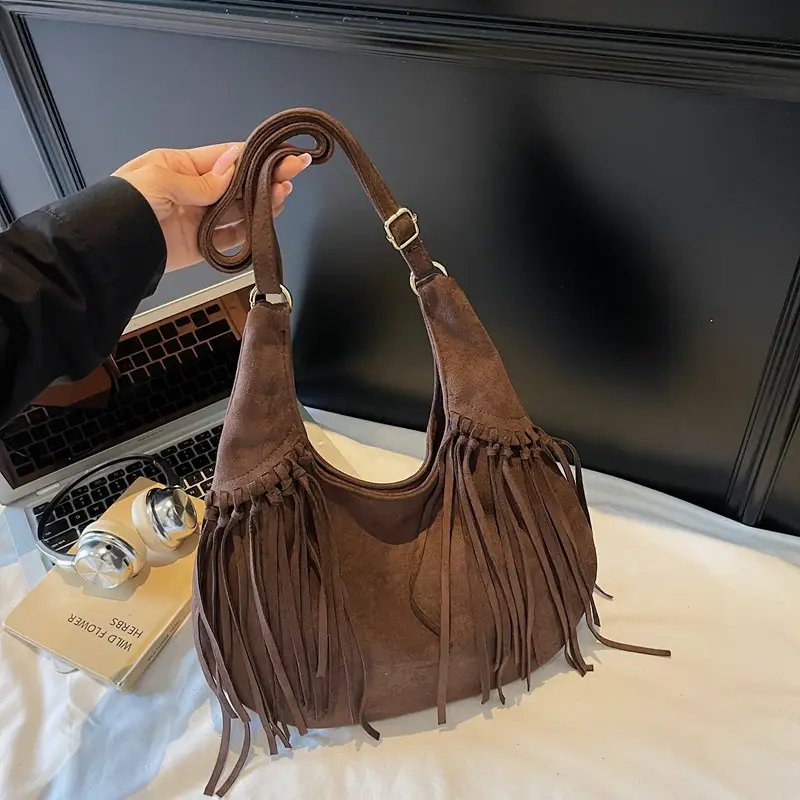 Tan Tassel Shoulder Bag for Women Large Capacity - Image 7