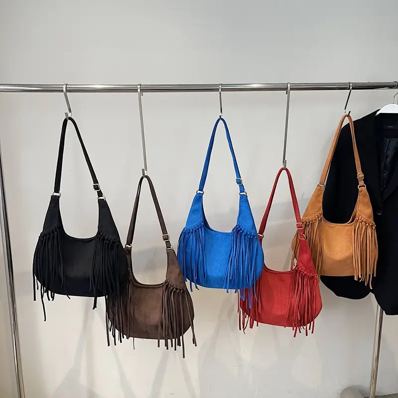 Tan Tassel Shoulder Bag for Women Large Capacity - Image 9