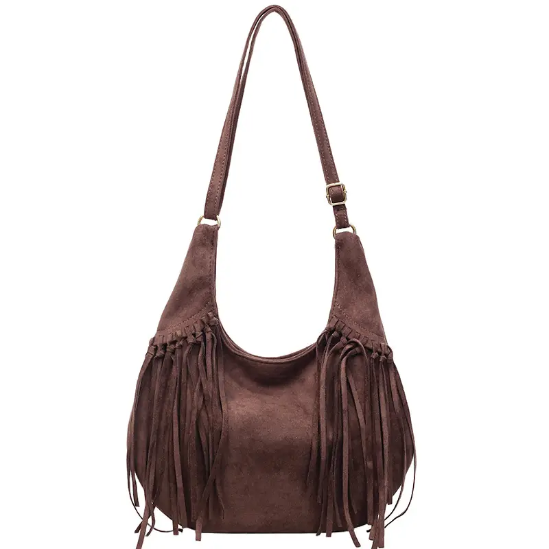 Tan Tassel Shoulder Bag for Women Large Capacity - Image 10