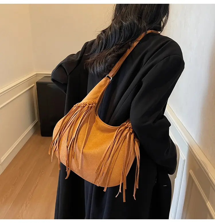 Tan Tassel Shoulder Bag for Women Large Capacity — feature 16