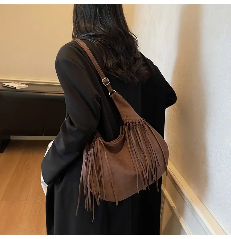 Tan Tassel Shoulder Bag for Women Large Capacity — feature 20