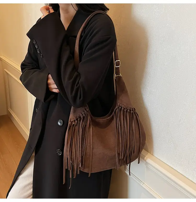 Tan Tassel Shoulder Bag for Women Large Capacity — feature 21