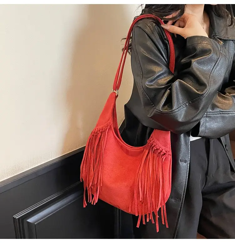 Tan Tassel Shoulder Bag for Women Large Capacity — feature 9
