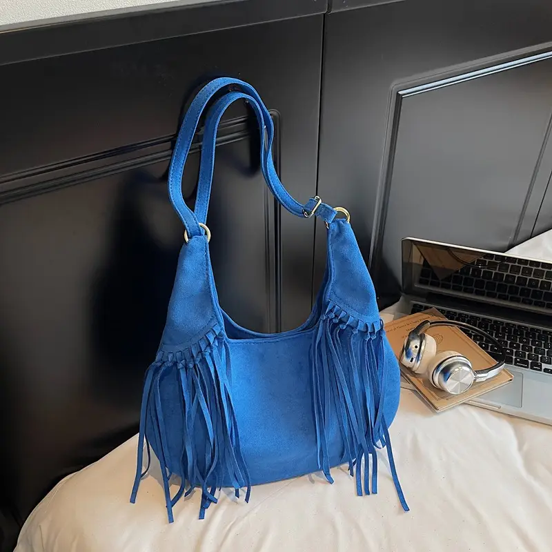 Tan Tassel Shoulder Bag for Women Large Capacity - Image 4