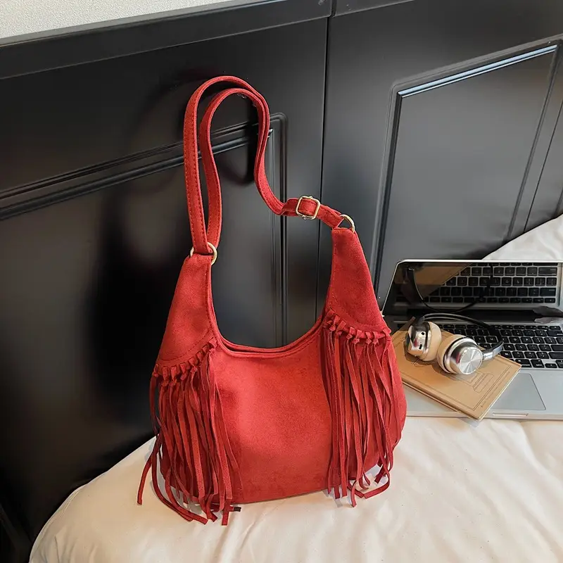 Tan Tassel Shoulder Bag for Women Large Capacity - Image 5