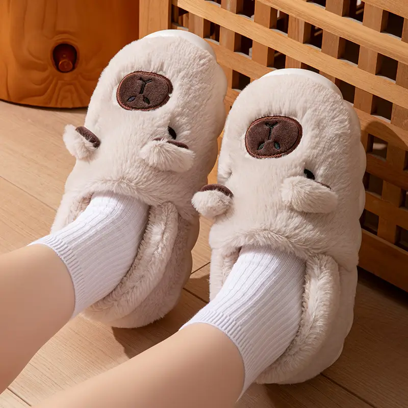 Kapibara Closed-Back Cotton Slippers for Men, Non-Slip, Odor-Resistant, Thickened, Couple's Warm and Durable Plush Maternity Shoes for Outdoor Wear for Women - Image 7