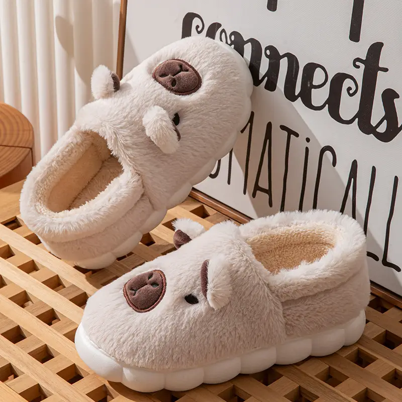 Kapibara Closed-Back Cotton Slippers for Men, Non-Slip, Odor-Resistant, Thickened, Couple's Warm and Durable Plush Maternity Shoes for Outdoor Wear for Women - Image 8