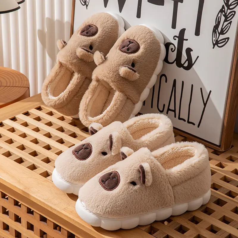 Kapibara Closed-Back Cotton Slippers for Men, Non-Slip, Odor-Resistant, Thickened, Couple's Warm and Durable Plush Maternity Shoes for Outdoor Wear for Women - Image 9
