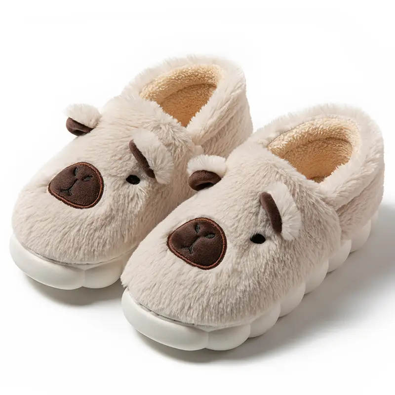 Kapibara Closed-Back Cotton Slippers for Men, Non-Slip, Odor-Resistant, Thickened, Couple's Warm and Durable Plush Maternity Shoes for Outdoor Wear for Women - Image 11