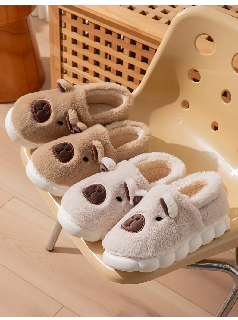 Kapibara Closed-Back Cotton Slippers for Men, Non-Slip, Odor-Resistant, Thickened, Couple's Warm and Durable Plush Maternity Shoes for Outdoor Wear for Women — feature 6