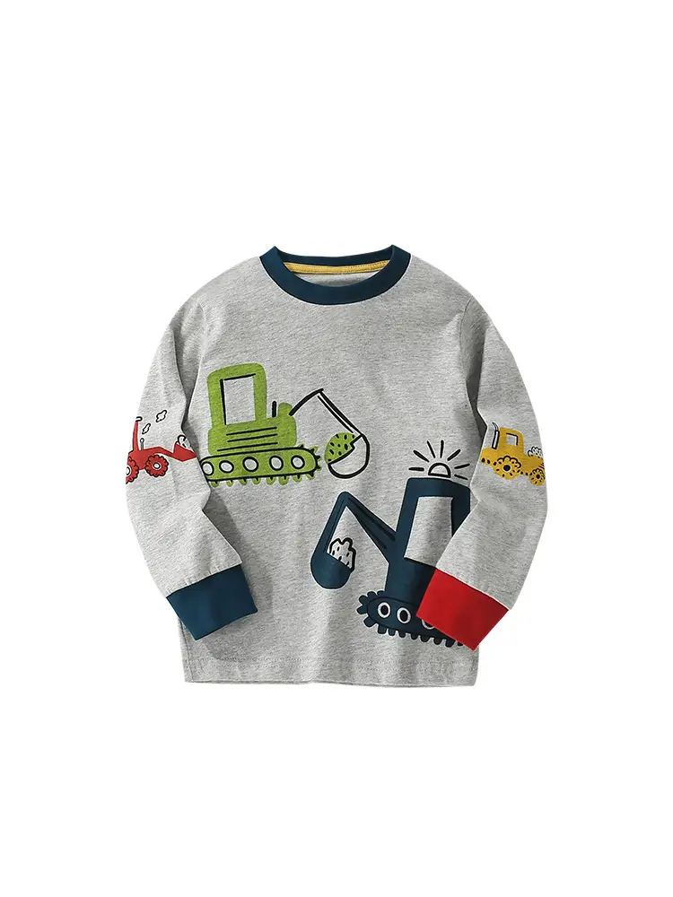 Grey Cross-Border Kids T-Shirt Spring Fall New