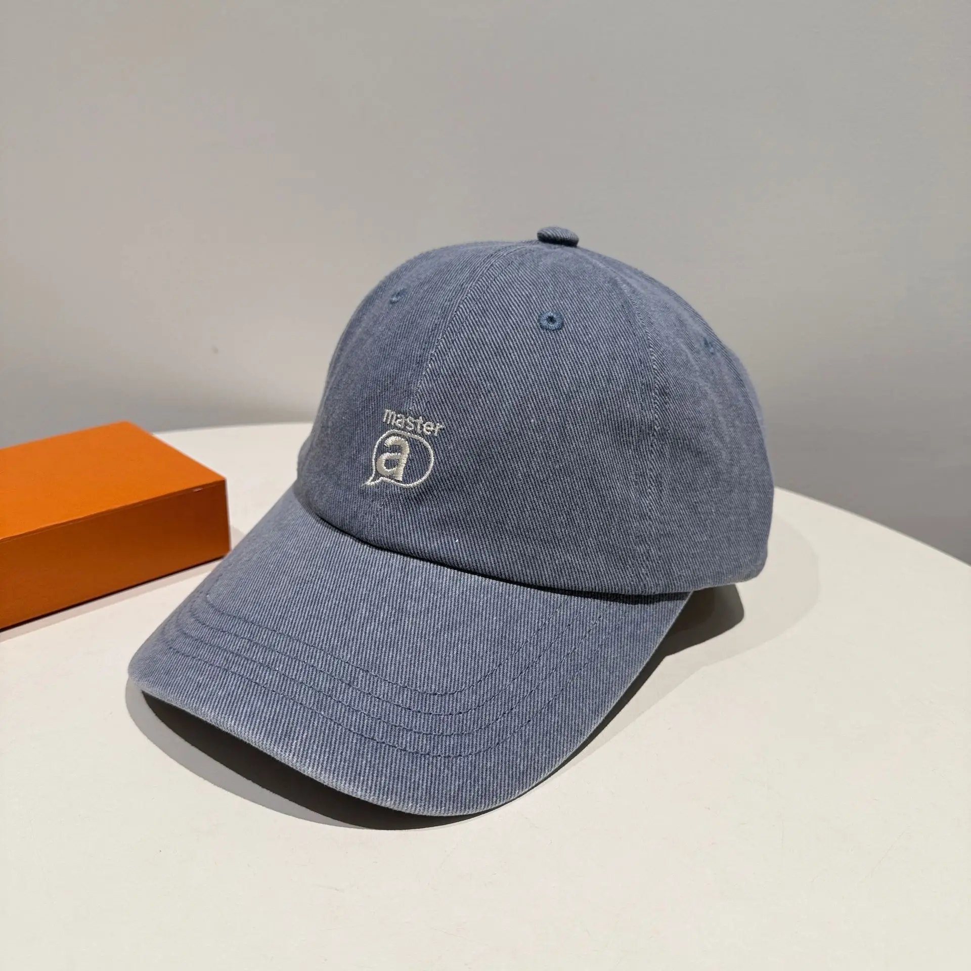 Minimalist Letter Embroidery Duckbill Cap Blue Unisex - Image 4
